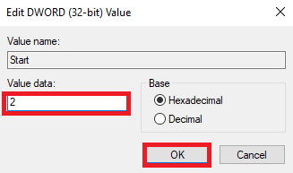 ändra värdedata till 2 och klicka på OK. Fix RPC Server är inte tillgänglig i Windows 10