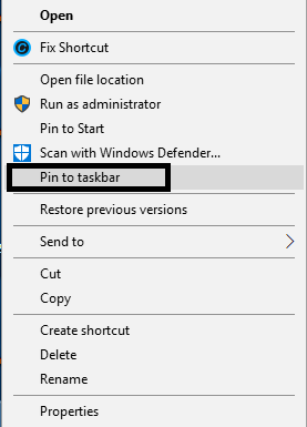 Kliknij skrót prawym przyciskiem myszy i wybierz opcję Przypnij do paska zadań