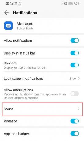 Натисніть на опцію Звук | Встановіть користувацьку мелодію дзвінка текстового повідомлення на Android