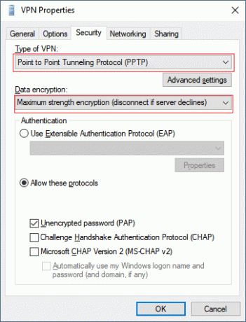 מתוך סוג ה-VPN הנפתח בחר PPTP