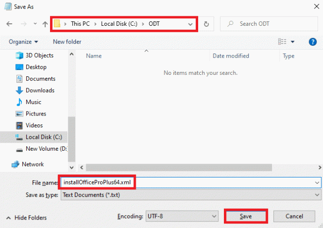 Drücken Sie Strg + S und speichern Sie die Datei im ODT-Ordner unter dem Namen installOfficeProPlus64.xml