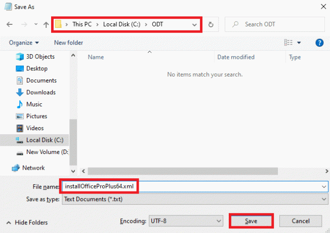 กด Ctrl + S และบันทึกไฟล์ในโฟลเดอร์ ODT ด้วยชื่อ installOfficeProPlus64.xml