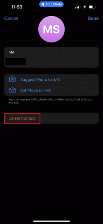 От менюто докоснете опцията Изтриване на контакт. | Как да премахнете контакти в Telegram