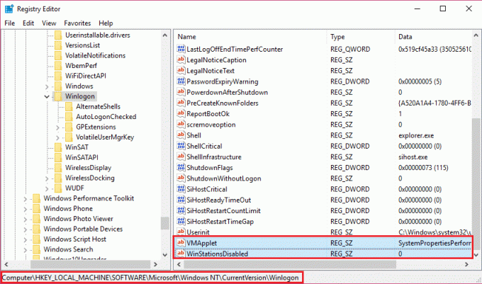 ištrinti VMBlet ir WinStationsDisabled