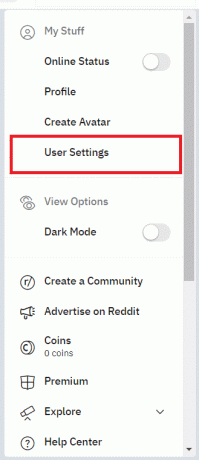 Selectați Setări utilizator | Dimensiunea bannerului profilului Reddit 