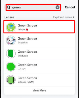 Wybierz soczewkę lub filtr zielonego ekranu, pisząc Zielony ekran. Jak ukryć filtr, którego użyłeś na Snapchacie