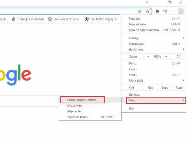 faceți clic pe Ajutor și selectați Despre Google Chrome