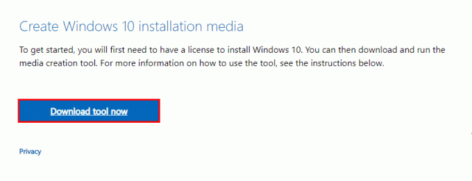 haga clic en el botón Descargar herramienta ahora en Crear medios de instalación de Windows 10