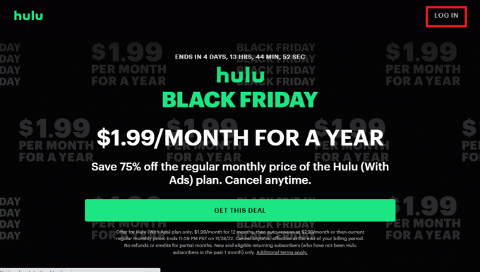 Hulu の Web サイトを開き、アカウントにログインします。