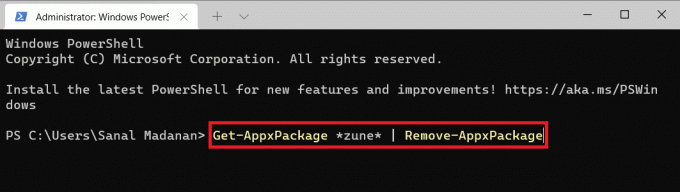 Команда Windows PowerShell для видалення програми Zune