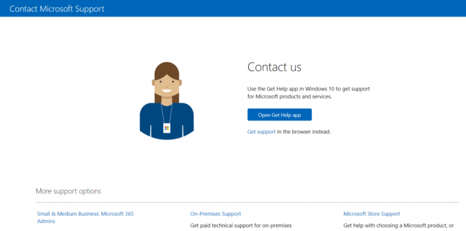 Pagina de asistență Microsoft