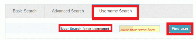você pode localizar a Pesquisa de nome de usuário junto com a Pesquisa avançada e a Pesquisa básica