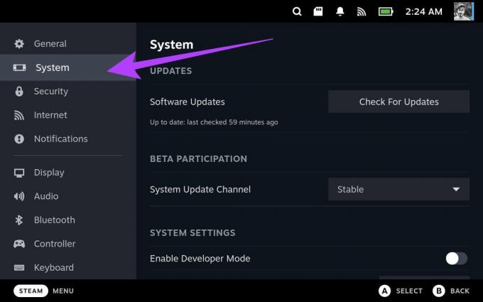 Cambie a Configuración del sistema desde la barra lateral izquierda