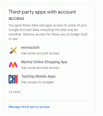 Zoek onder Beveiliging naar Apps van derden met accounttoegang