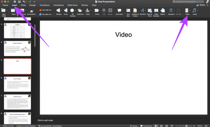 إدراج علامة التبويب في PowerPoint