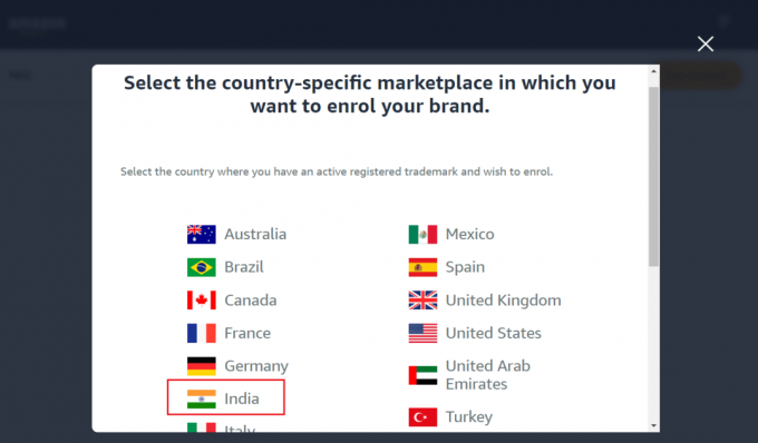 Välj landet för din marknadsplats. Här har vi valt Indien | Vad betyder Amazon-godkännande som behövs?