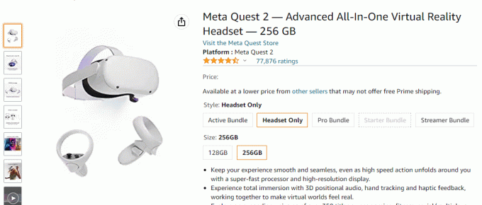 Страница Meta Quest 2 на Amazon