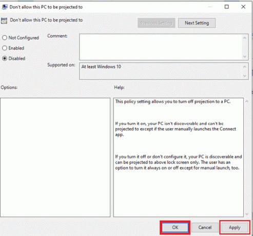 Kliknij przycisk Zastosuj, a następnie przycisk OK, aby zapisać zmiany | jak włączyć projekt na tym komputerze w systemie Windows 10