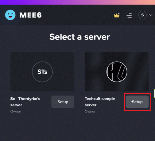 Faceți clic pe butonul Configurare | Lista comenzilor Discord bot Mee6