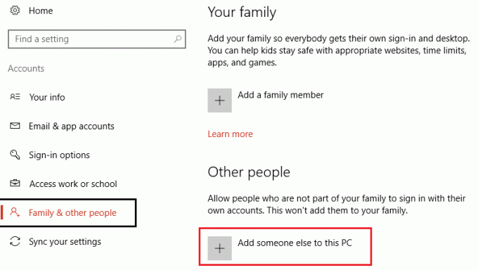 Ģimene un citi cilvēki, pēc tam pievienojiet šim datoram kādu citu | Izveidojiet lokālo lietotāja kontu operētājsistēmā Windows 10