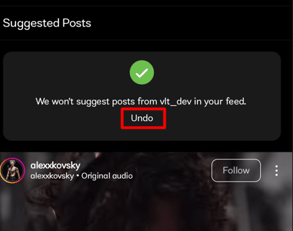 Da biste omogućili objave predložene na Instagramu, dodirnite opciju Poništi