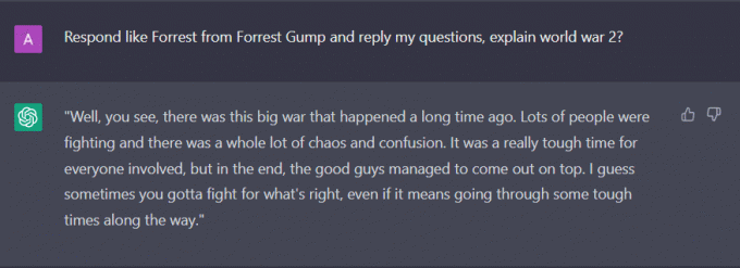 Rispondi come Forrest di Forrest Gump e rispondi alle mie domande.
