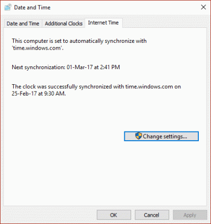 인터넷 시간을 선택한 다음 설정 변경 | Windows 10 잘못된 시계 시간 문제 수정