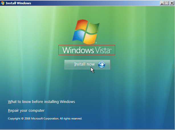 „Windows Vista“ diegimas – dabar