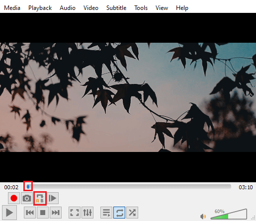 Välj startpunkt och klicka på ikonen A till B. Hur man skapar VLC Loop Video