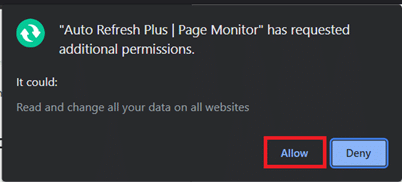 Mensagem pop-up de solicitação de permissão de extensão. Como atualizar automaticamente o Google Chrome