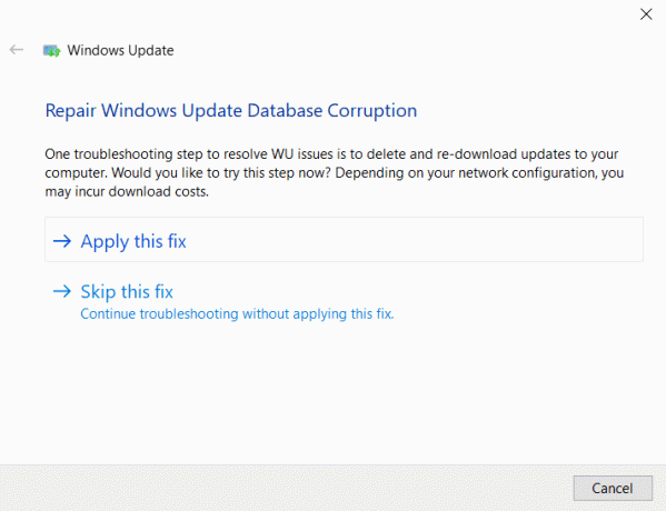 Bed om enten at springe rettelsen over eller anvende rettelsen | Fix Windows 10 vil ikke downloade eller installere opdateringer