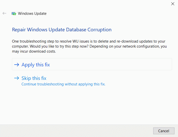 Solicite omitir la corrección o aplicar la corrección | Reparar Windows 10 no descargará ni instalará actualizaciones