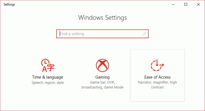 Виберіть Легкість доступу в налаштуваннях Windows