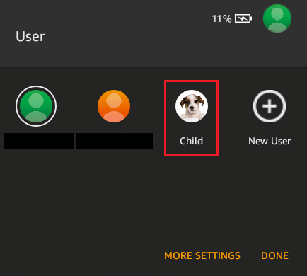 Dodirnite ikonu Profili - željeni profil djeteta | Kako promijeniti profile na Amazon Fire Tabletu