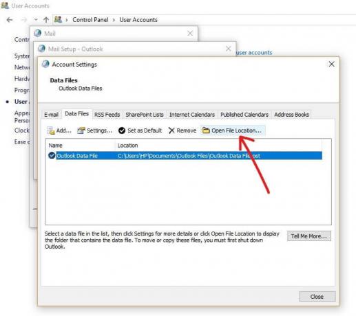 Klicken Sie auf die Schaltfläche Dateispeicherort öffnen | Beschädigte Outlook-Datendateien reparieren