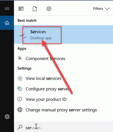 Prejdite do vyhľadávacieho panela systému Windows a vyhľadajte „Služby“
