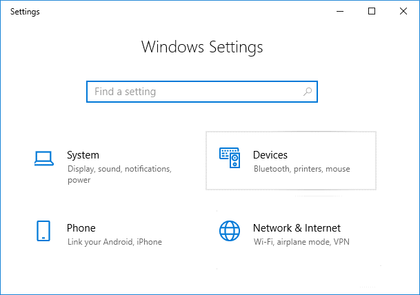 Stisknutím klávesy Windows + I otevřete Nastavení a poté klikněte na Zařízení