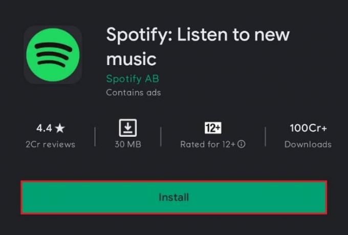 Opción de instalación para Spotify en Google Play Store