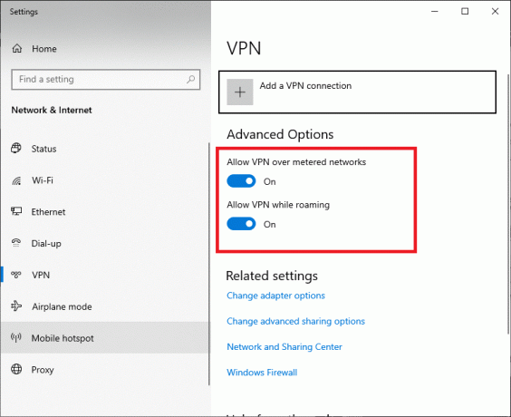 I Innstillinger-vinduet kobler du fra den aktive VPN-tjenesten og slår av VPN-alternativene under Avanserte alternativer