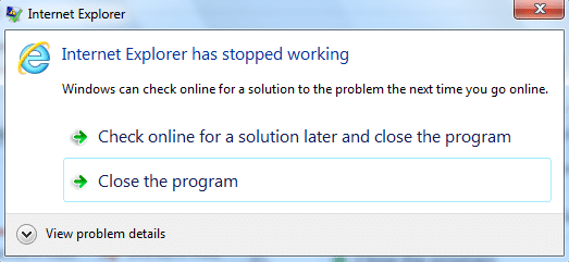 Internet Explorer가 작동하지 않는 문제 수정