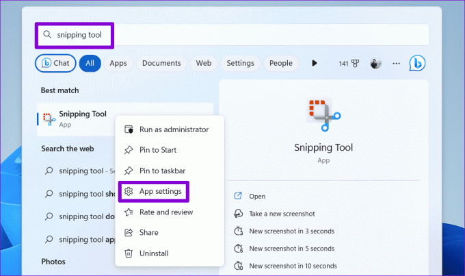 Öppna Snipping Tool App Settings på Windows