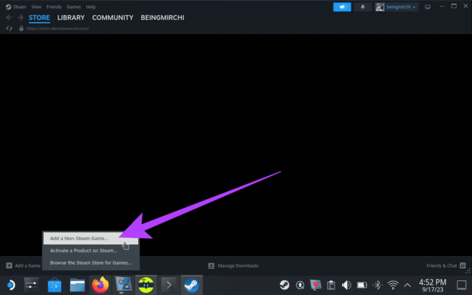 Кликнете върху опцията Добавяне на игра в долния ляв ъгъл и изберете Добавяне на игра без Steam