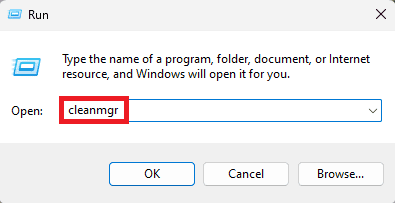 Tastați cleanmgr în caseta de dialog Run. | Cum se efectuează curățarea discului în Windows 11 cu comenzi