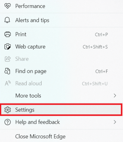 Haga clic en la opción Configuración del icono de tres puntos en el navegador Edge | RESULT_CODE_HUNG