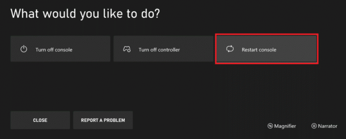 Wählen Sie Konsole neu starten aus. Beheben Sie den Xbox One-Fehlercode 0X87E107DF