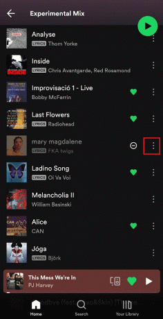 Tryk på ikonet med tre prikker ved siden af ​​den skjulte sang | Sådan viser du sange på Spotify Mobile