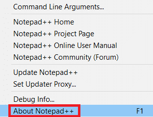Selectați Despre Notepad plus plus. Cum se instalează Hex Editor Notepad++ 