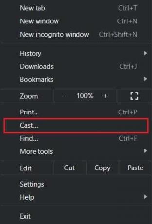 Din opțiunile care apar, faceți clic pe Cast