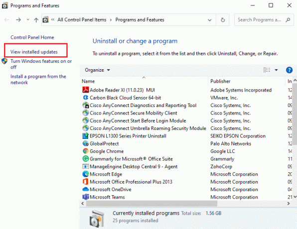 klikk på Vis installerte oppdateringer. Løs Microsoft Store-feil 0x8A150006 i Windows 10