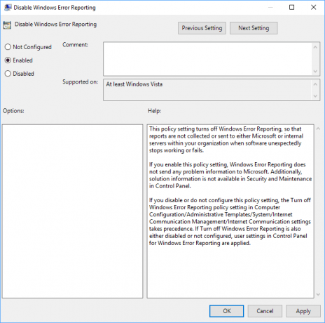 Įgalinkite arba išjunkite „Windows“ klaidų ataskaitų teikimą sistemoje „Windows 10“.
